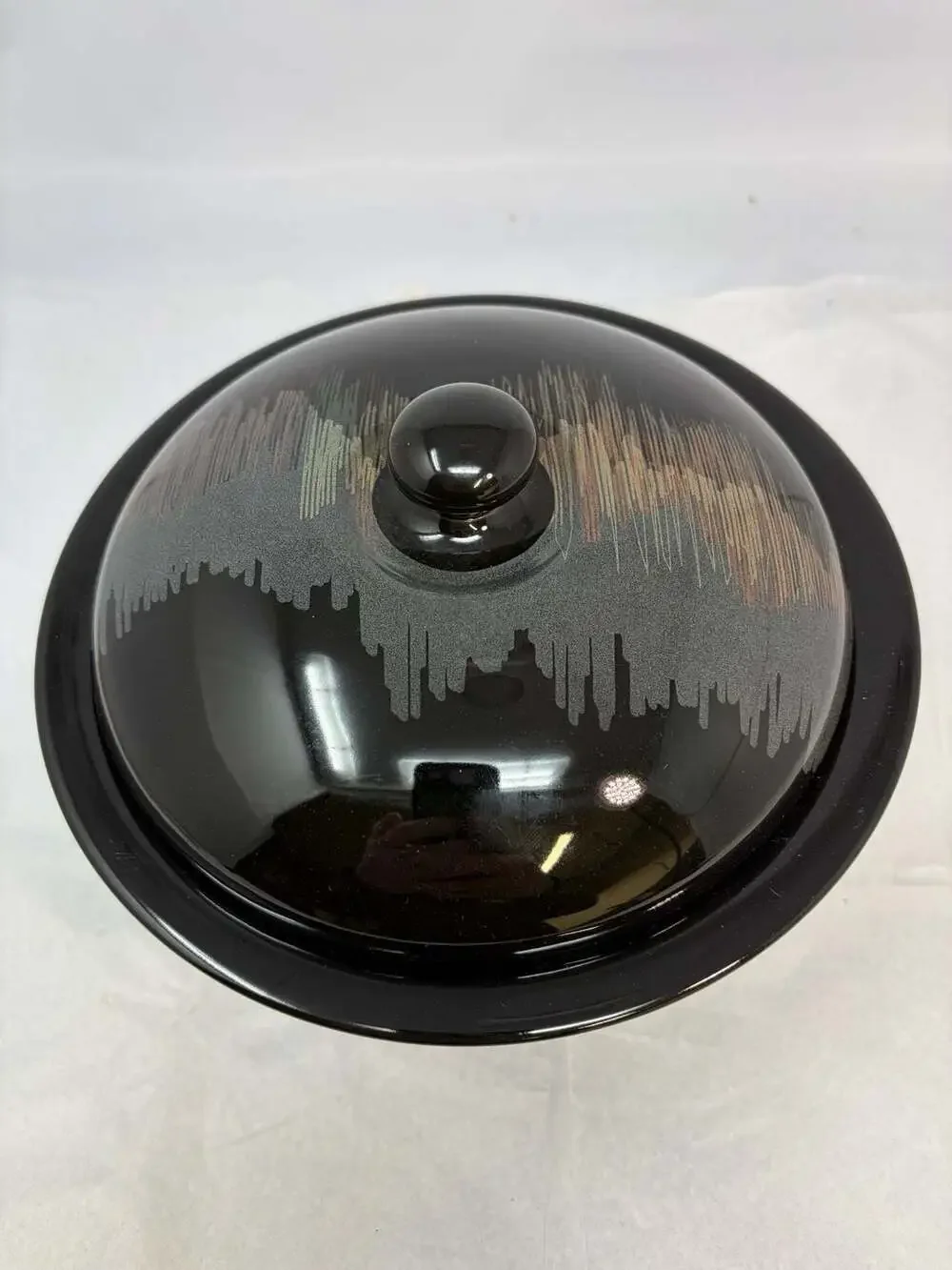 Arabia Finland Aurora Borealis Black Covered Casserole Dish/serving bowl 8 inch